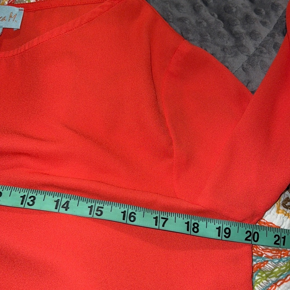 Veronica M. large blouse round neck 3/4 sleeve sheer orange polyester pre owned - Picture 5 of 8